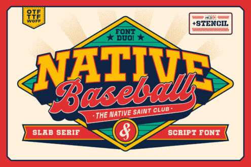 Native Baseball font duo with slab serif plus script in vintage sports badge style