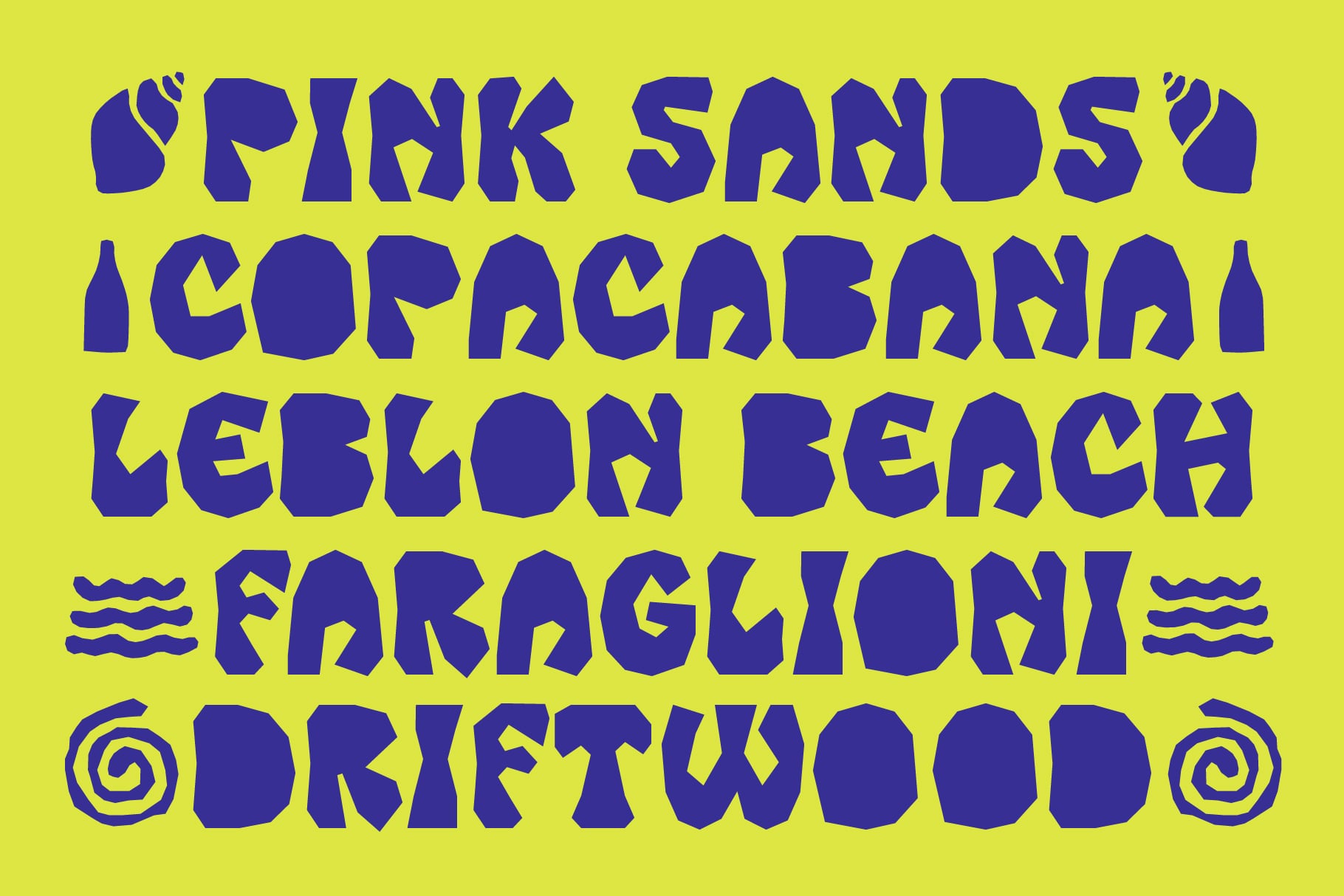 Spink Sands Icopacabana Leblon Beach Faraglioni Driftwood font sample