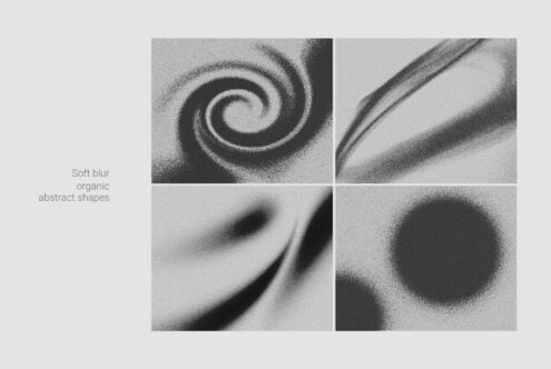 Grainy monochrome texture pack with soft blurred swirls, curves, organic shapes in four variations