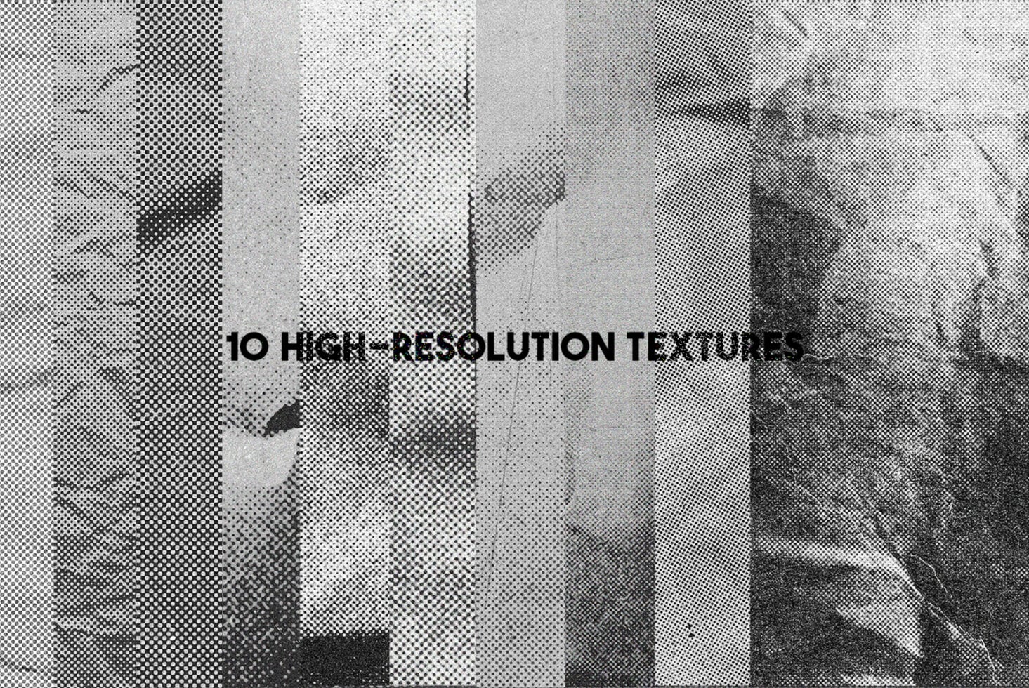 Grid of 10 high resolution halftone dot texture patterns in grayscale