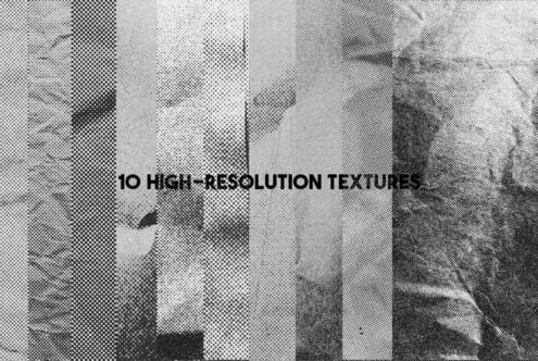 Grid of 10 high resolution halftone dot texture patterns in grayscale