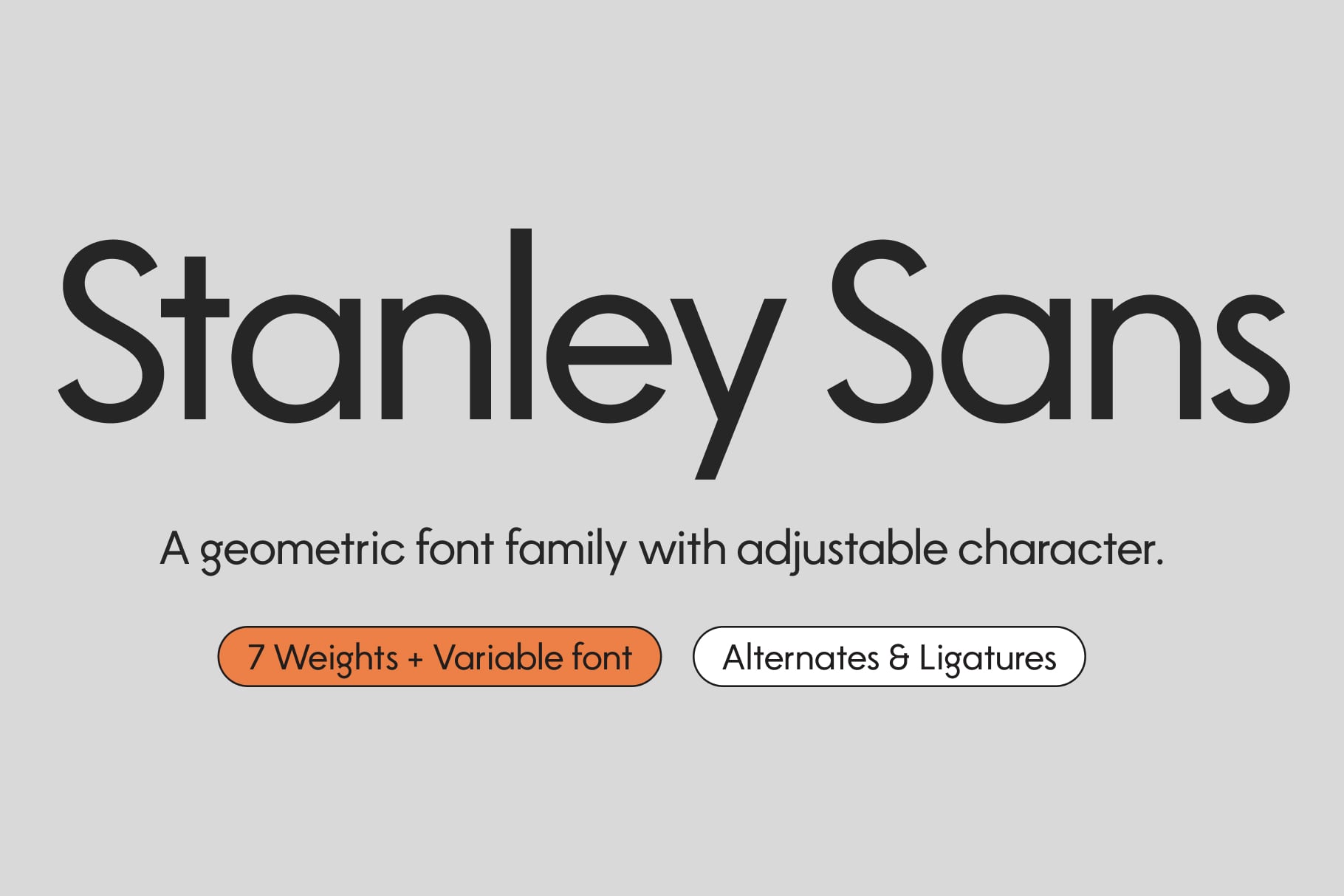 Stanley Sans geometric font family showing 7 weights with variable option