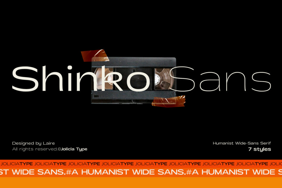 Shinko Sans title treatment overlapping distressed cassette tape on black background