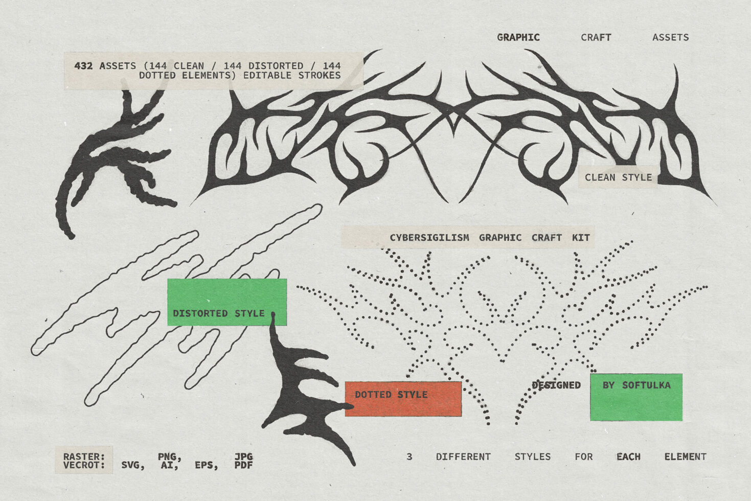 Organic flowing shape library with 432 editable elements across three style variations by Softulka