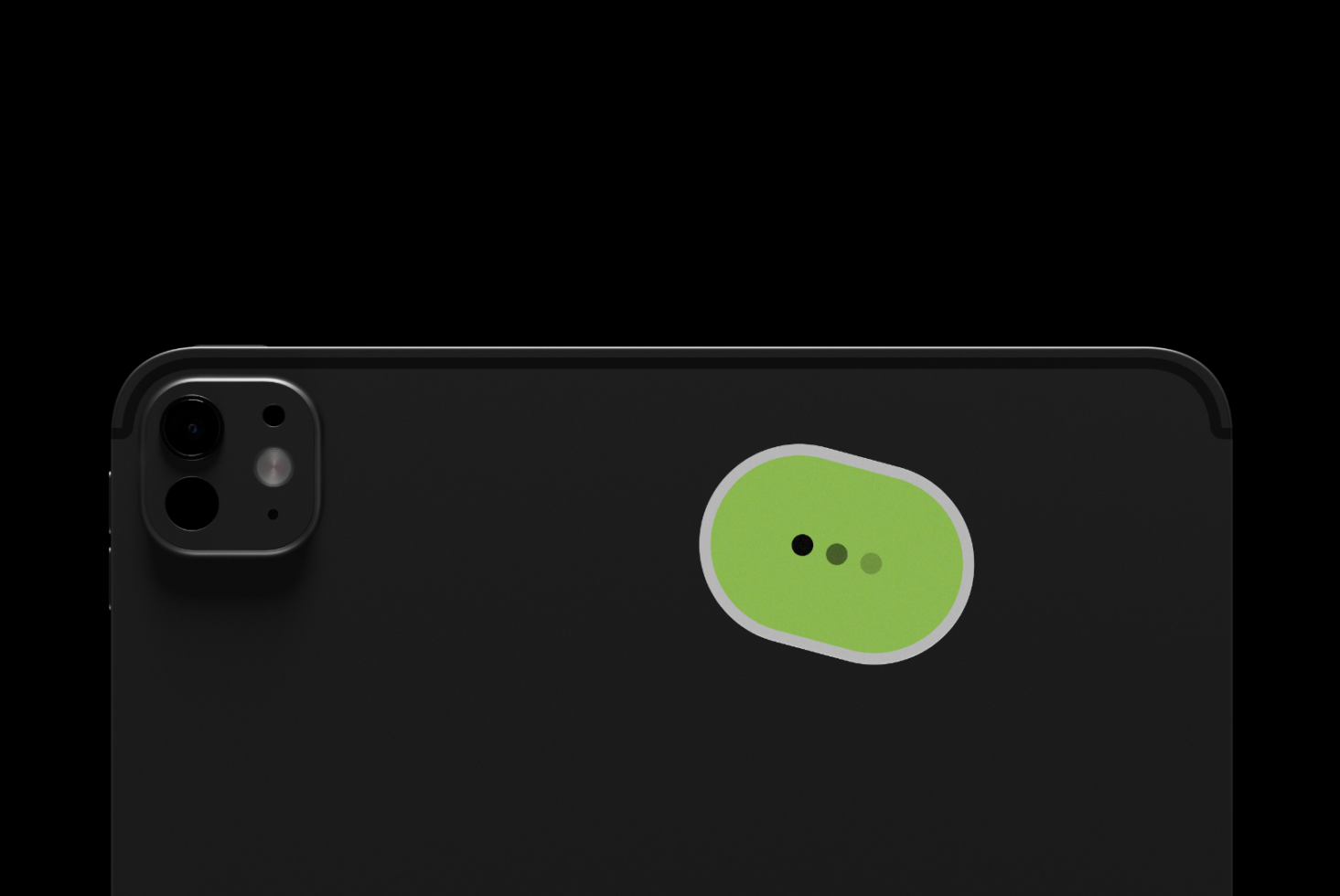 Black iPad showing bright green speech bubble with typing dots on screen