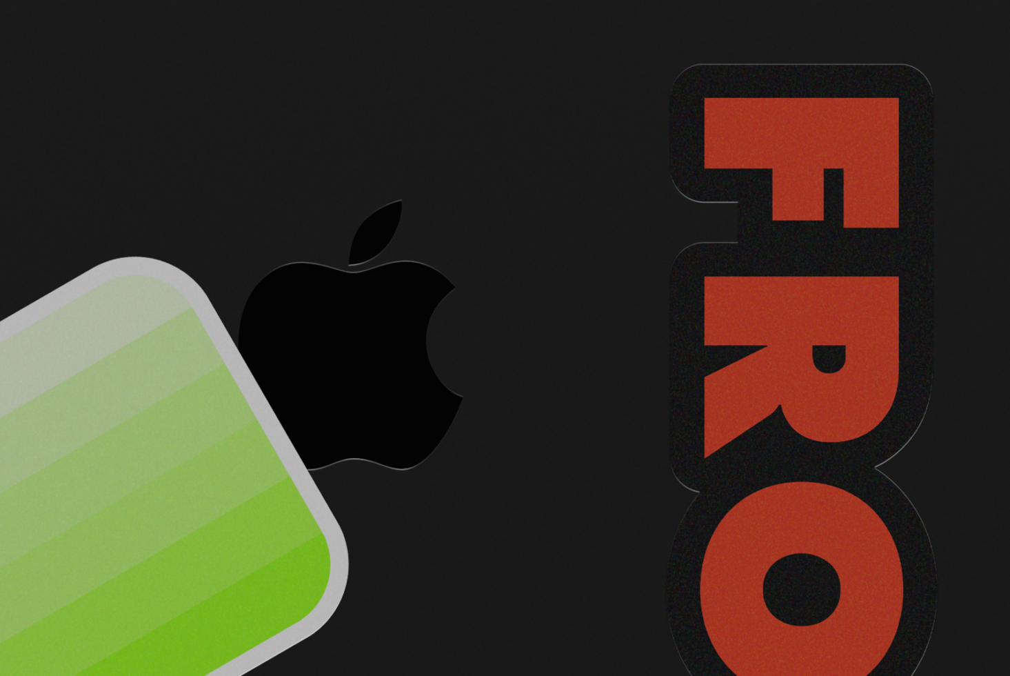 Green gradient sticker peeling off black background next to Apple logo