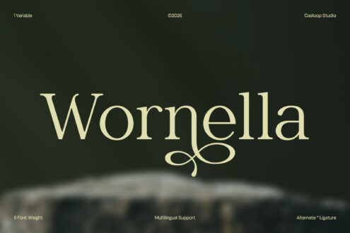 Wornella elegant serif font with decorative swashes on dark green