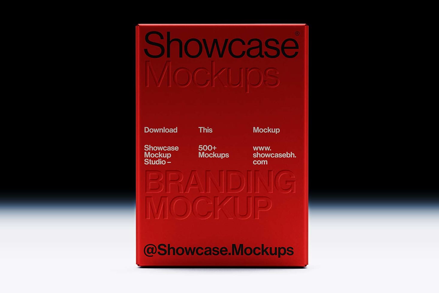 Red hardcover branding mockup standing upright with embossed cover design