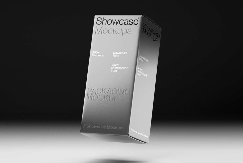 Open box packaging mockup in white with two visible sides showing product branding