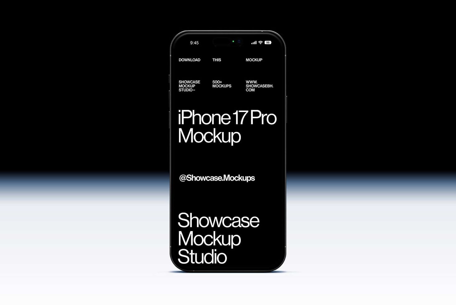 iPhone 17 Pro mockup with dark screen displaying text layout