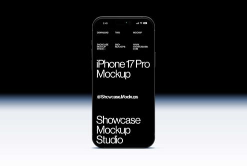 iPhone 17 Pro mockup with dark screen displaying text layout