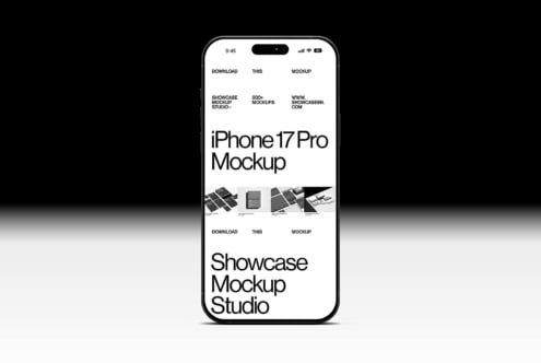 iPhone 17 Pro mockup with white screen displaying text layout