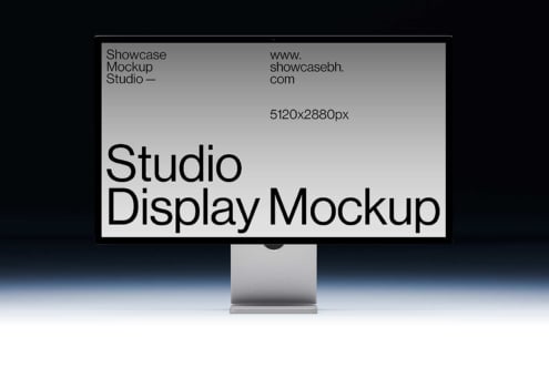 Studio Display Mockup on silver stand with light gradient background