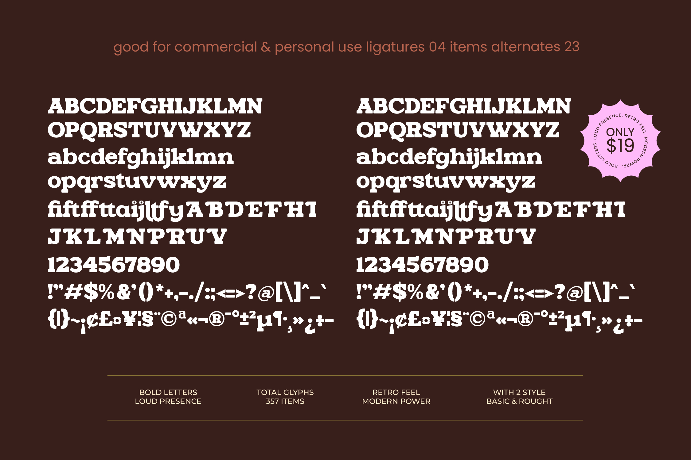 Ganttie font family with ligatures, alternates, 357 glyphs, commercial use license