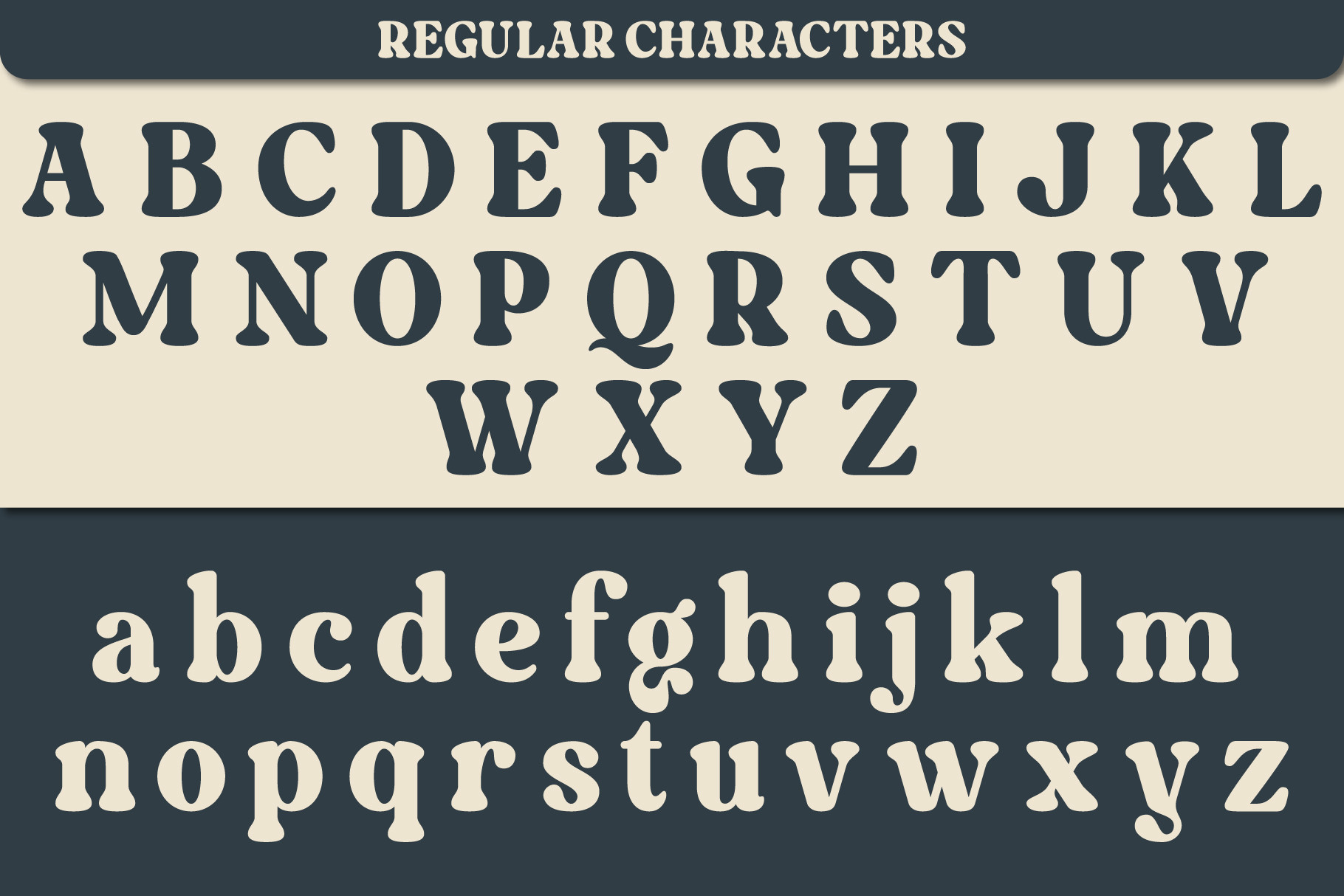 Bold serif typeface displaying uppercase, lowercase, alphabet set