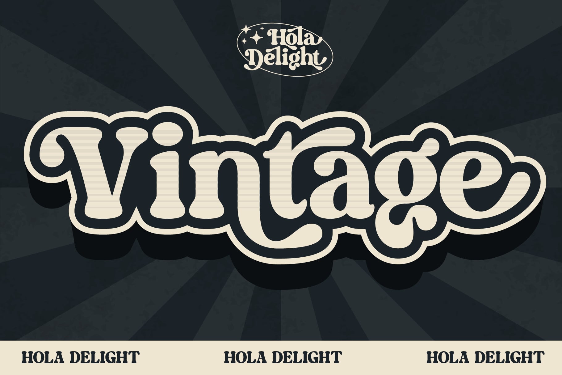 Hola Delight retro 70s bubble text logo with sunburst rays