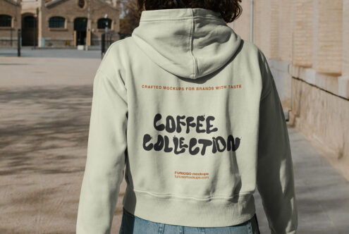 Back view of cream hoodie with Coffee Collection text graphic