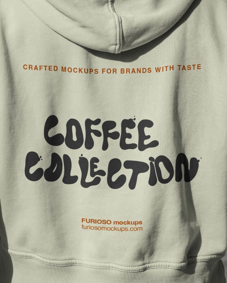 Cream hoodie back detail showing Coffee Collection graphic on fabric