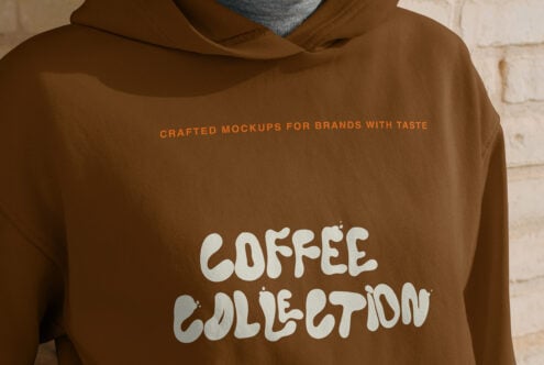 Brown hoodie back shot showing Coffee Collection graphic in white