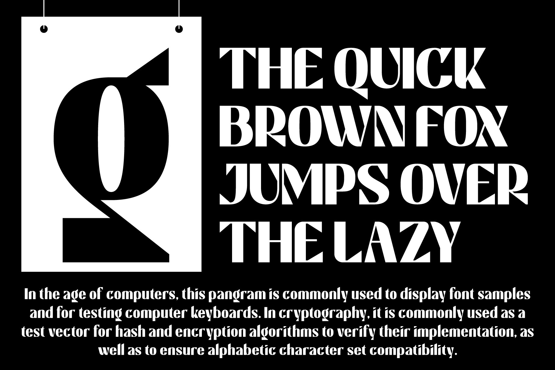 Hanging calendar page showing pangram with classic serif font for testing