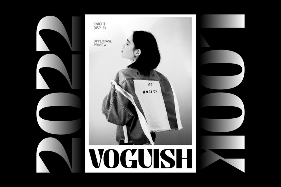 Voguish magazine cover mockup with Knight Display font samples