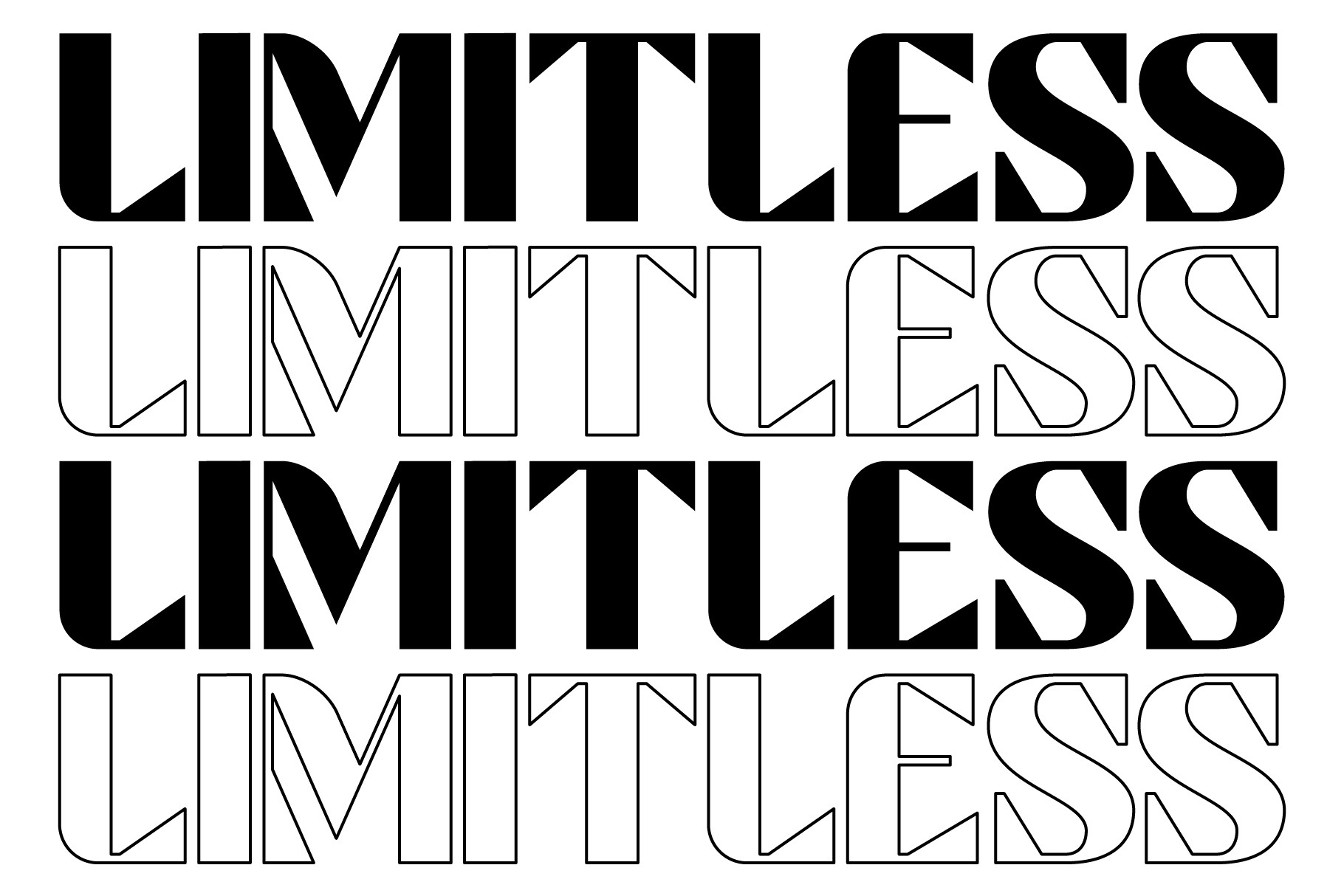 Limitless outline font showing filled solid version stacked vertically twice