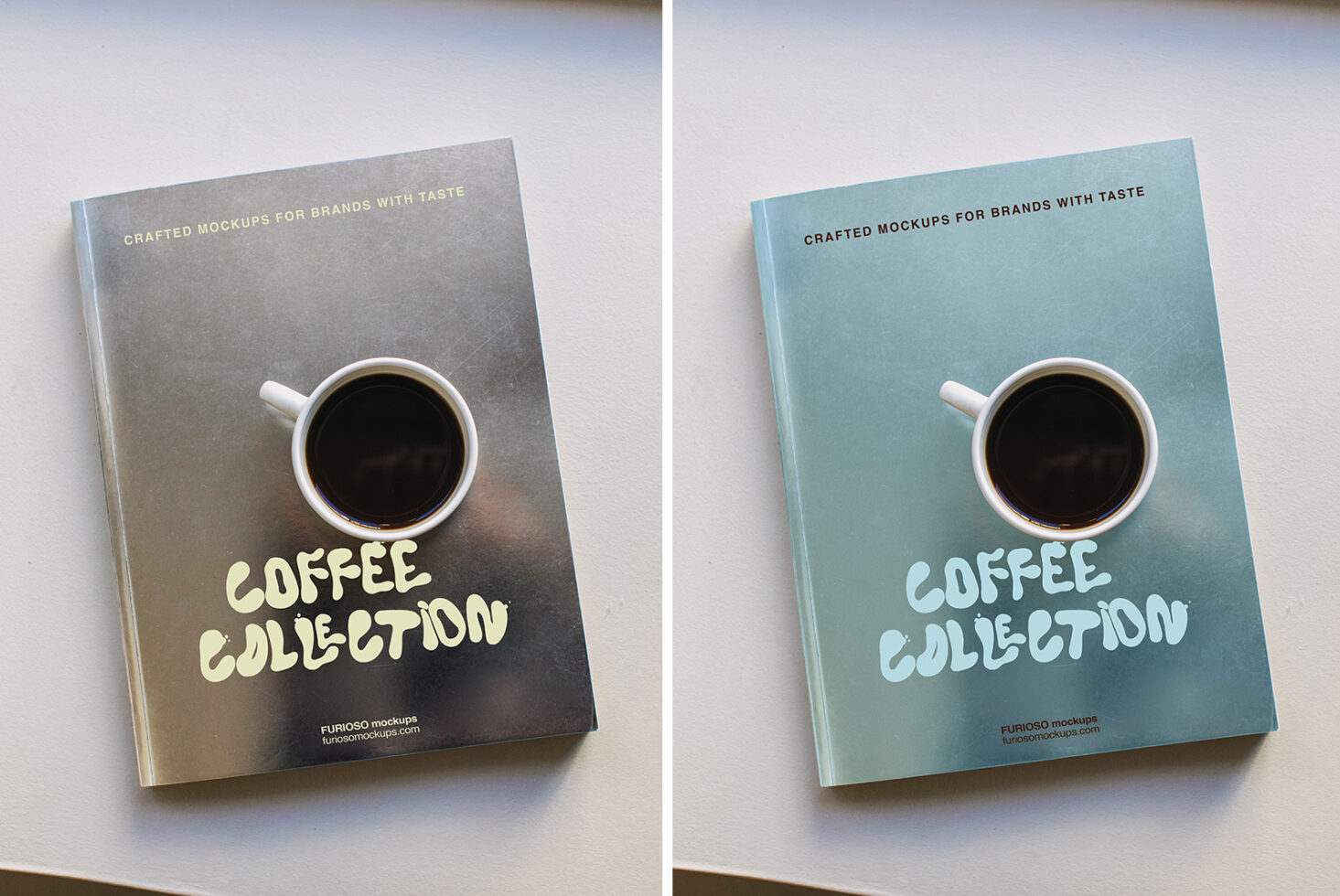 Two book covers side by side, gray with yellow text, blue with light text