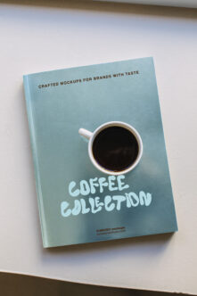 Light blue book cover with real coffee cup cutout, Coffee Collection lettering