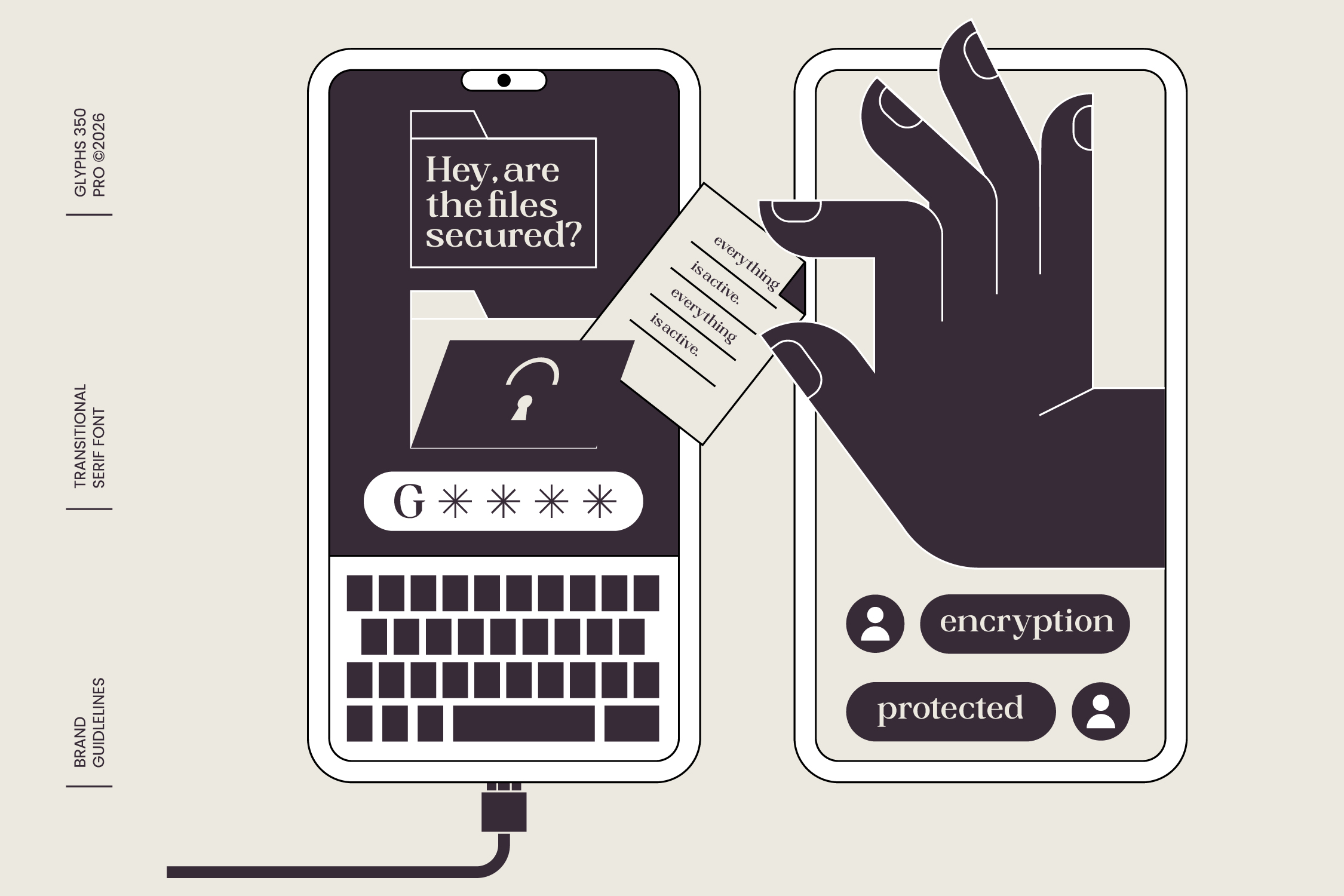 Two phone screens showing file encryption security interface with password protection messaging