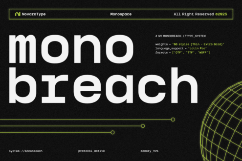 Monobreach monospace font specs with 8 weights plus language support info