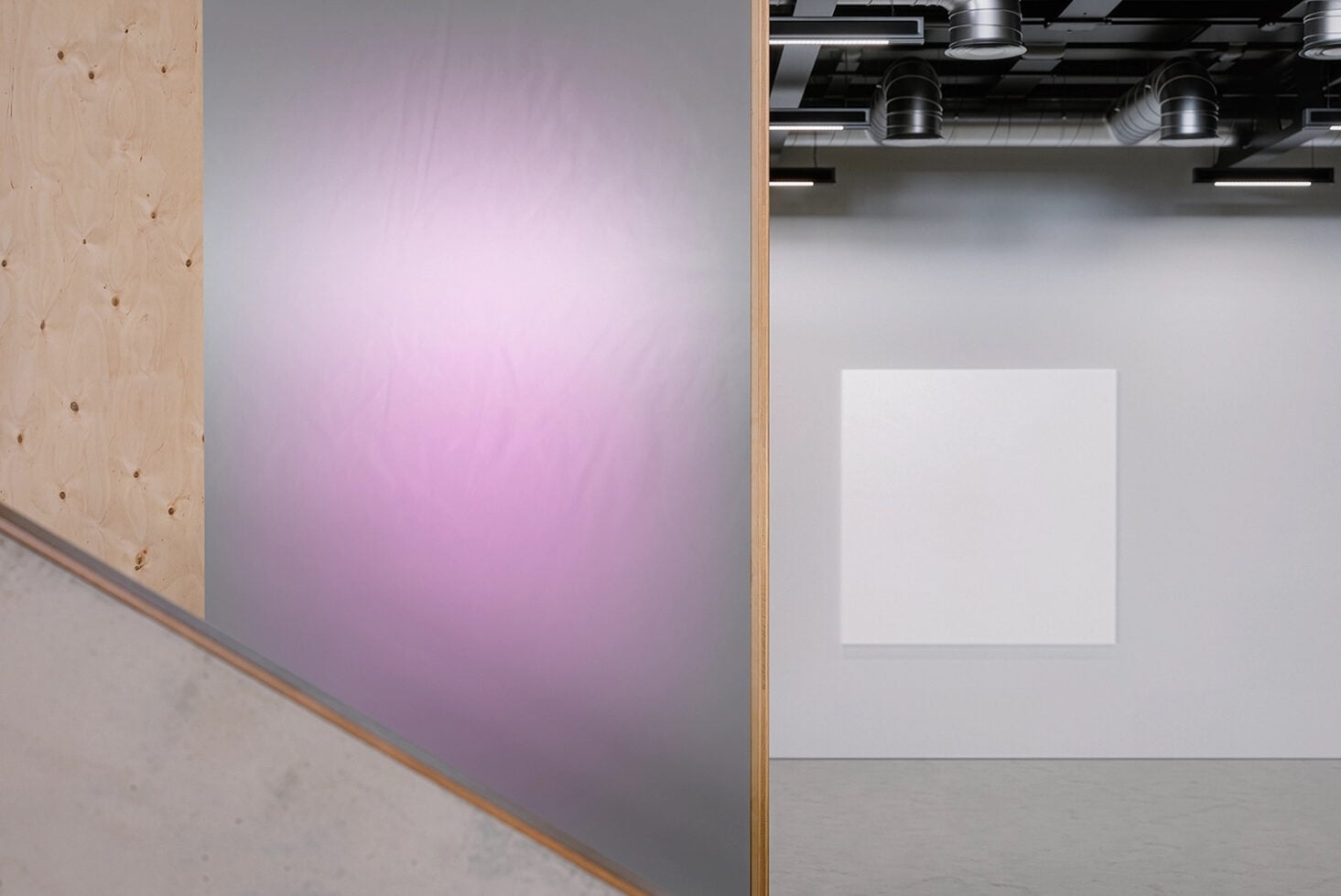 Minimalist gallery showing blank white canvas on clean wall