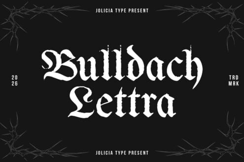 Bulldach Lettra font display with ornate border details on black