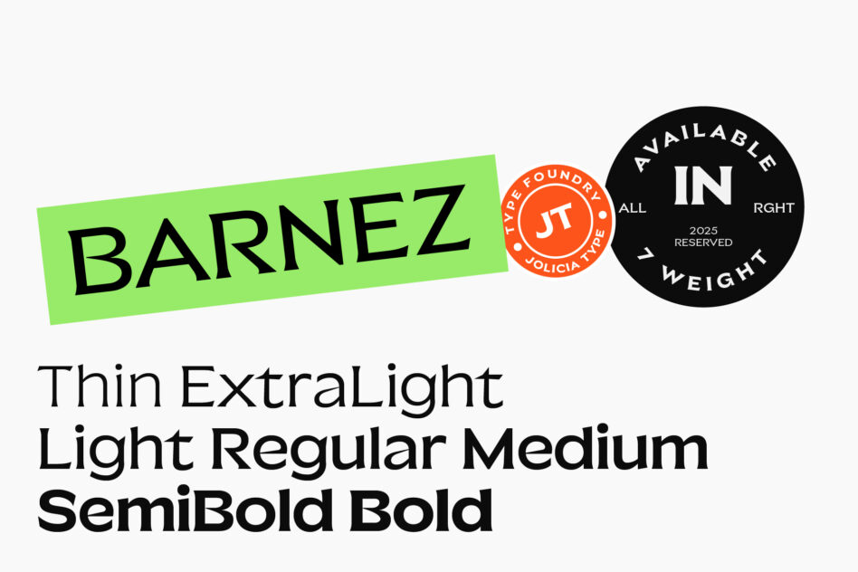 Font family sample sheet with weight range from thin to bold weights