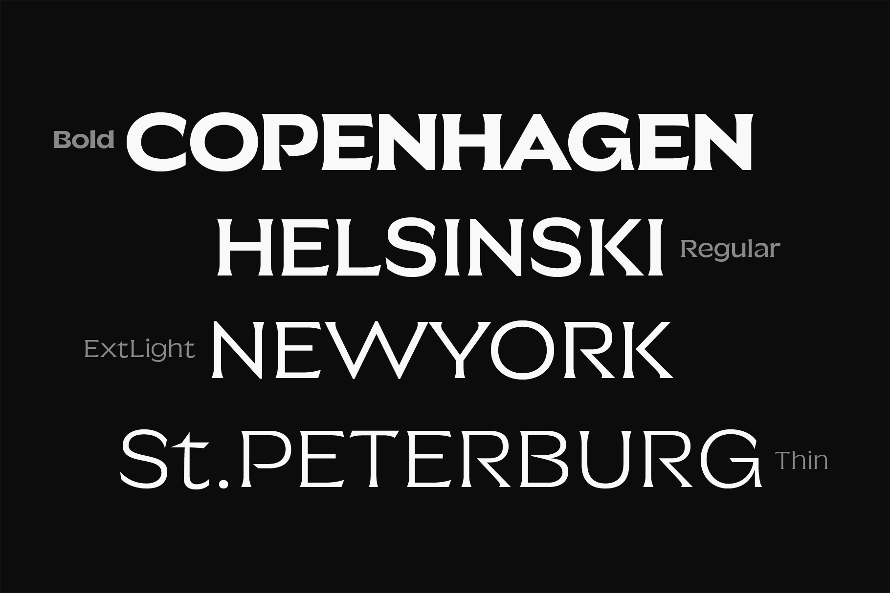 Sans serif font family display showing bold regular thin weight variations