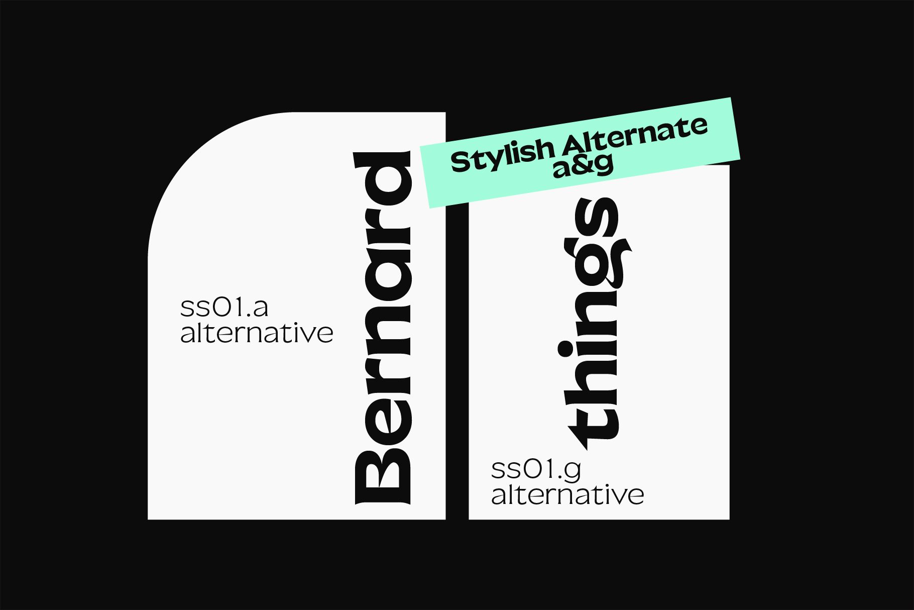 Bernez typeface specimen showing serif letterforms with mint accent strip