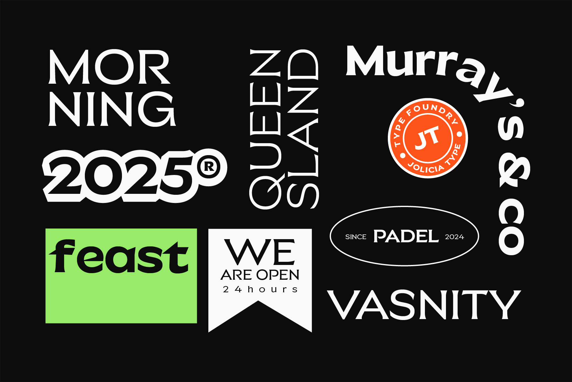 Collection of logos in various styles on dark background mockup