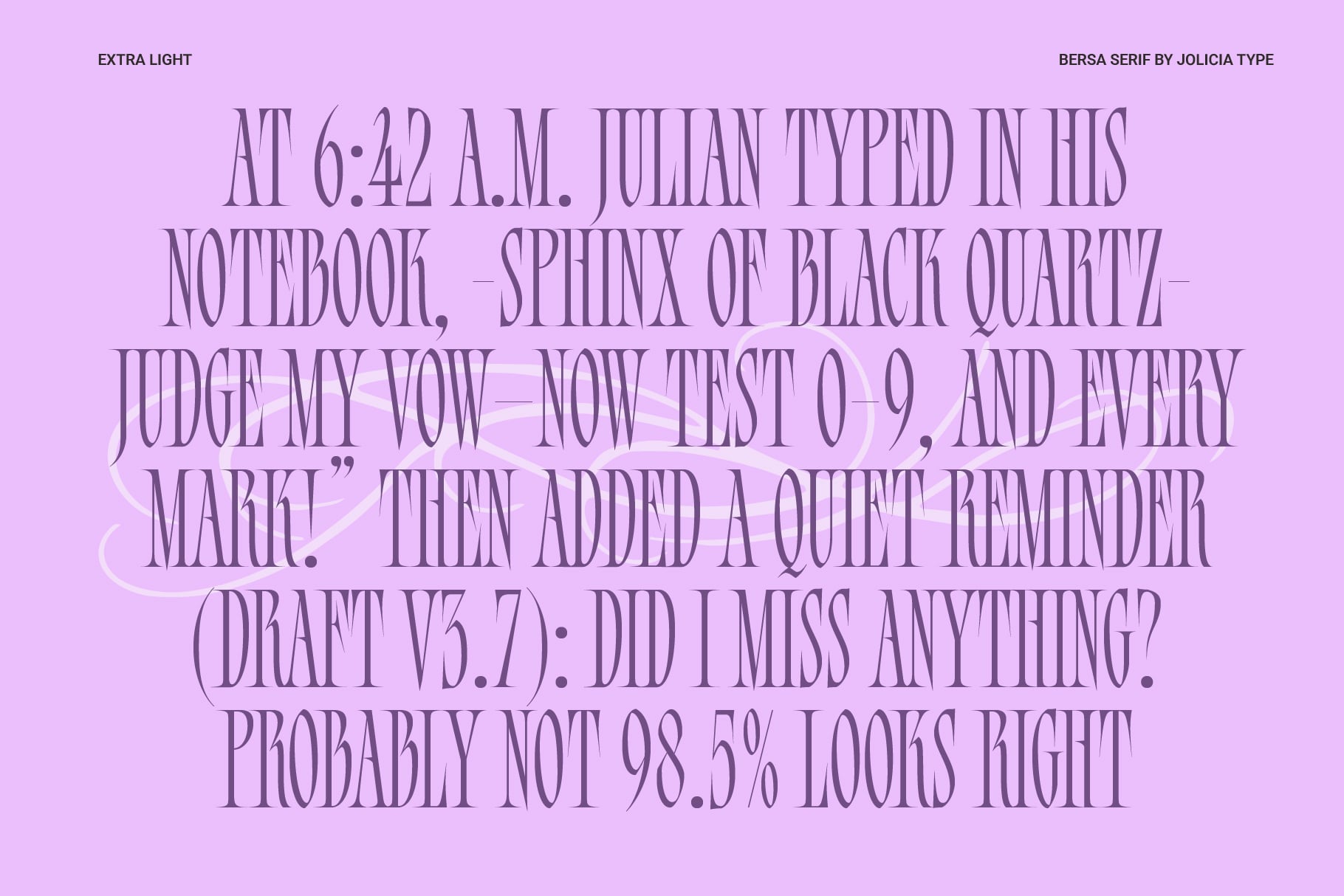 Bersa Serif Extra Light weight displaying sample text on lavender background