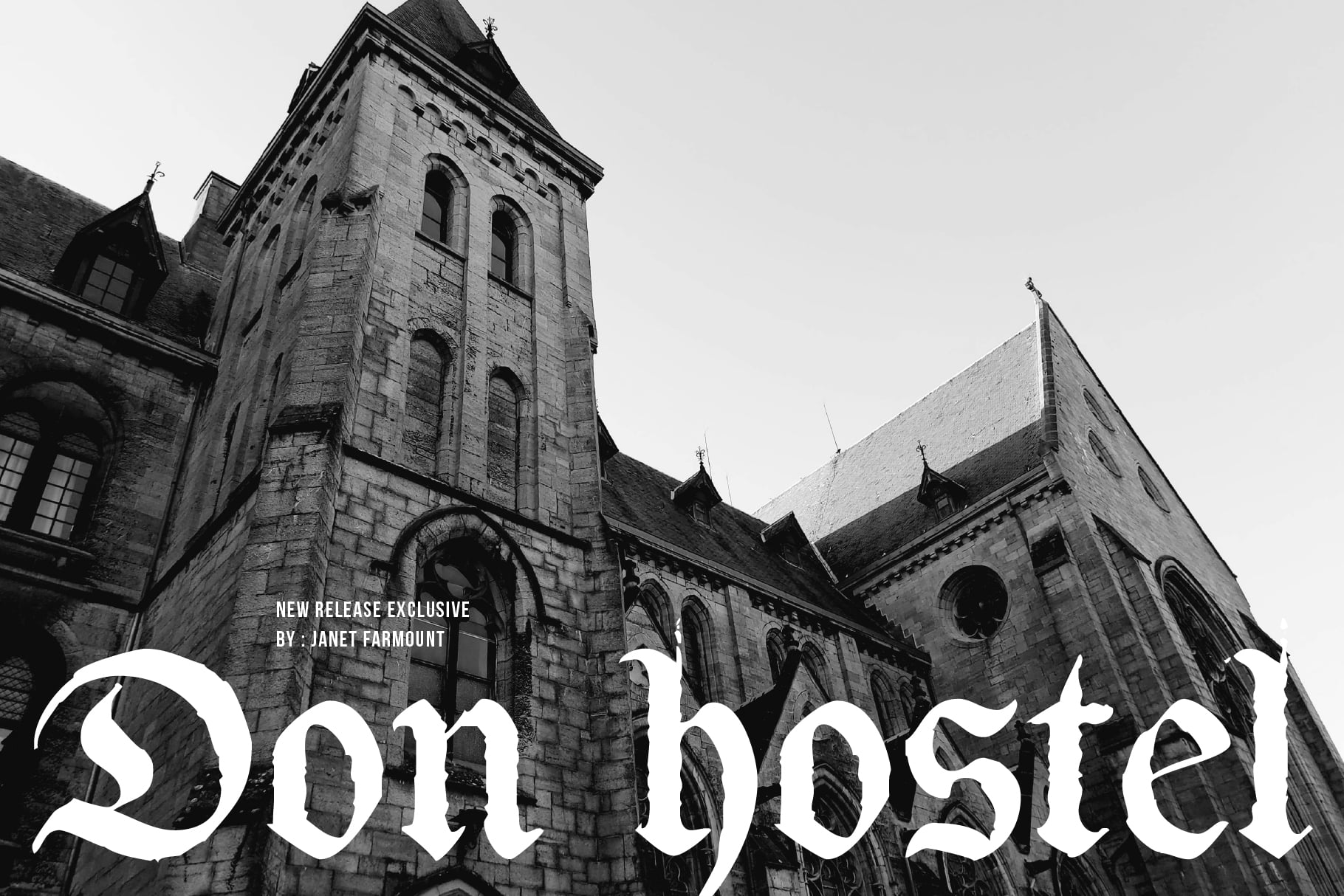 Domhostel wordmark on historic stone church architecture in black