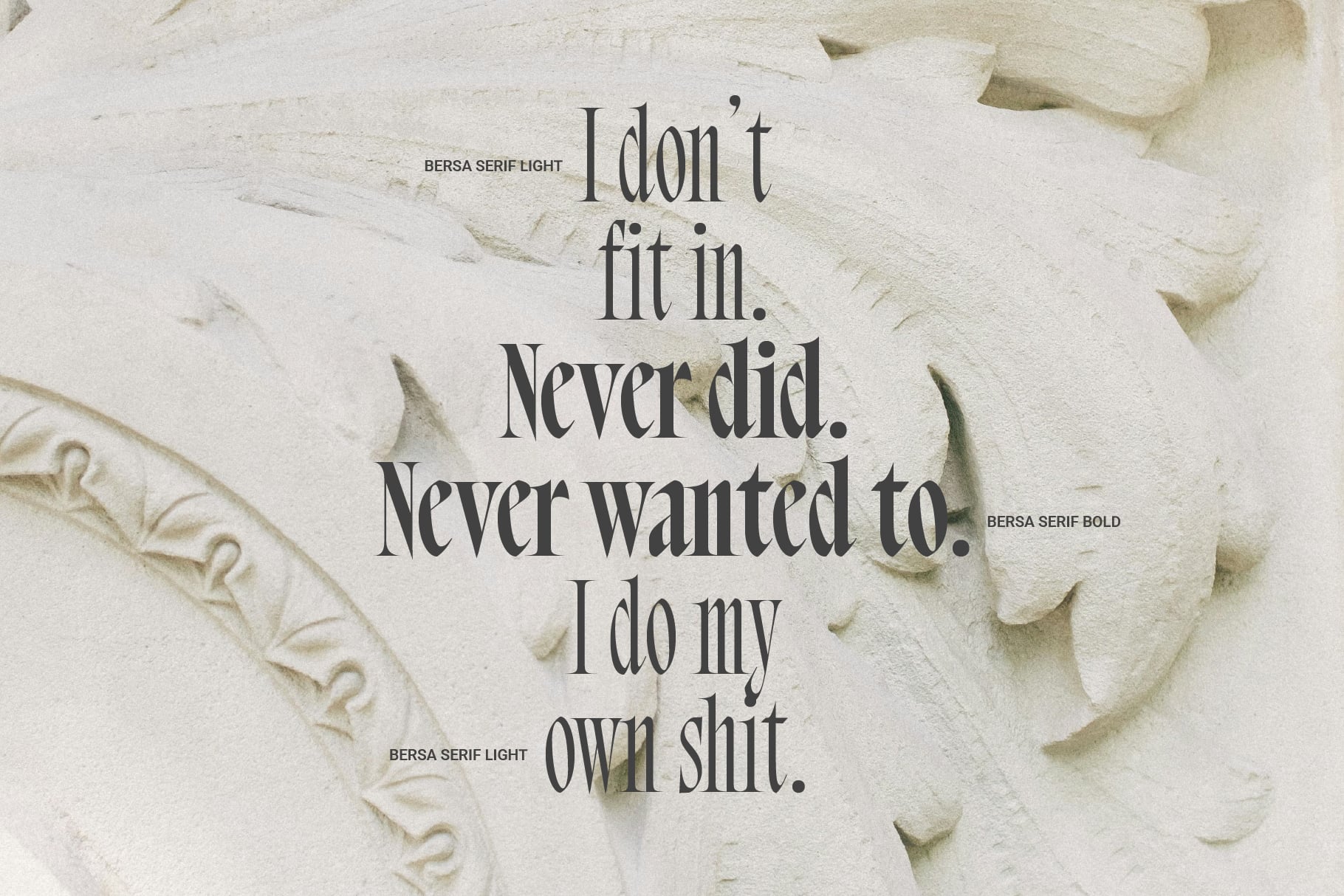 Bersa serif font in light bold weights with motivational text overlay