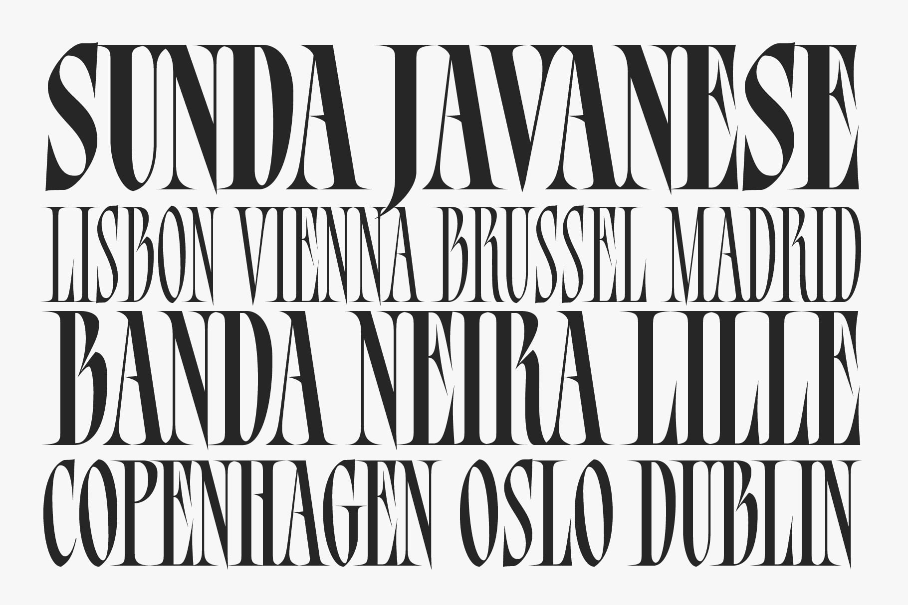 Bersa serif font with European city names displayed in capitals