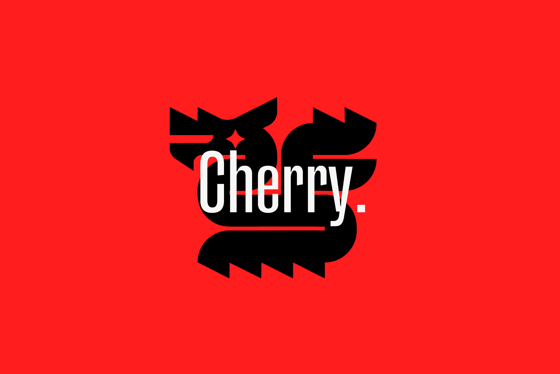 Cherry text with jagged decorative shape overlaid on bright red background