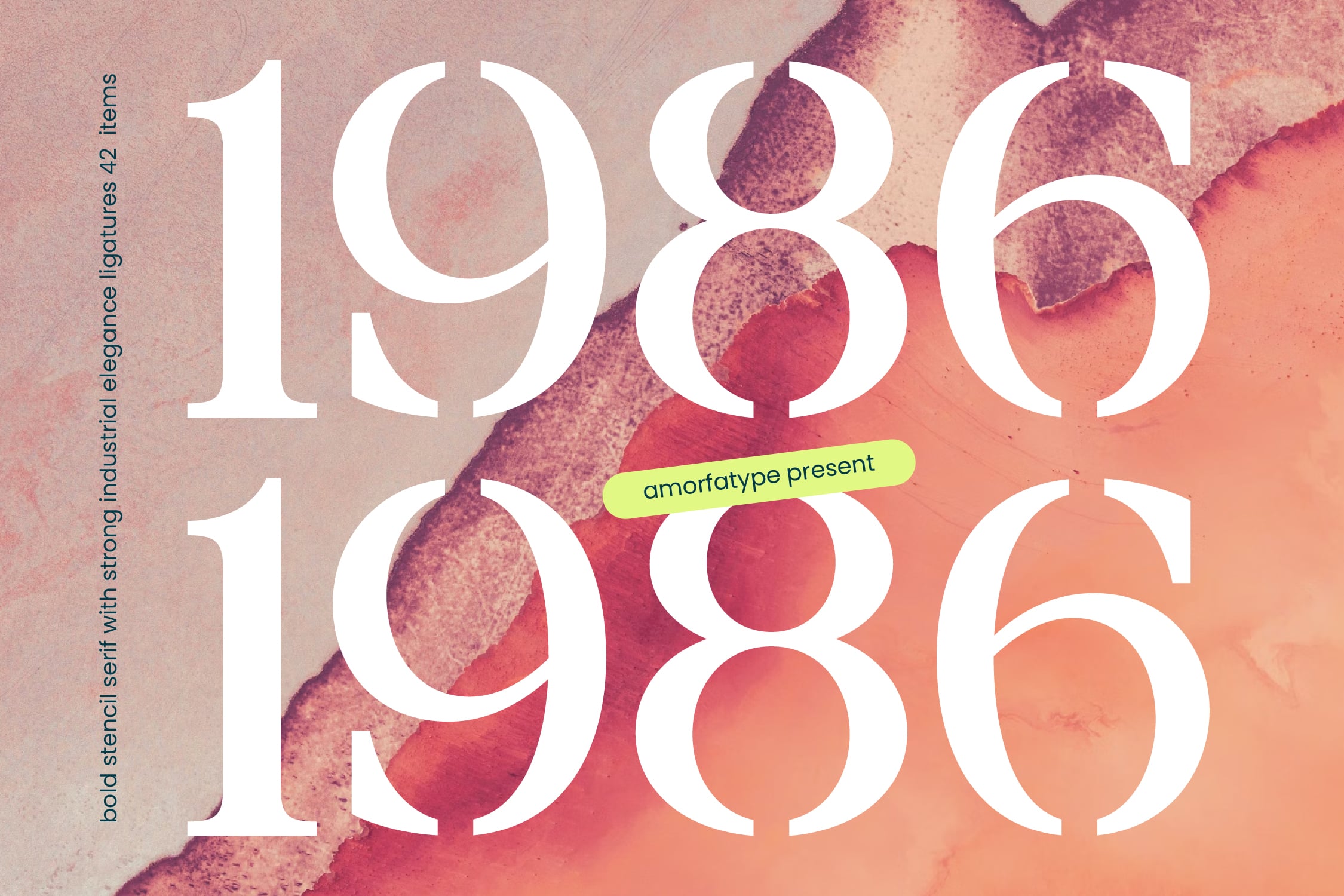 Large serif numbers 1986 displayed on textured watercolor background industrial elegance