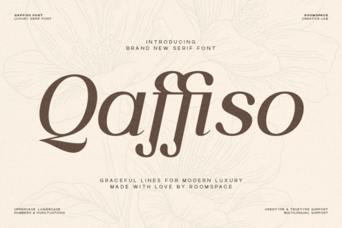 Qaifiso serif font intro with subtle floral watermark on cream background