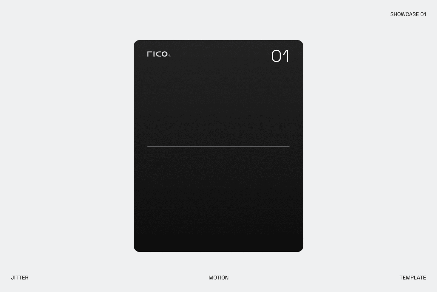 Sleek black card mockup with Rico branding, minimalist layout on light gray background