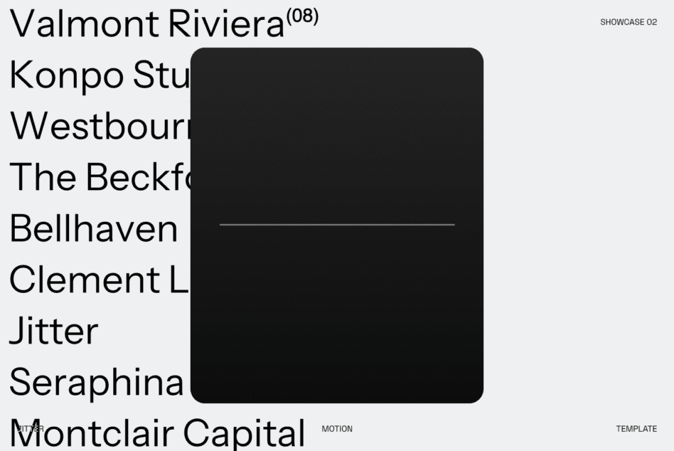 Font showcase displaying Valmont Riviera, Konpo Studio, Westbourne, Beckford, Bellhaven, Clement, Jitter, Seraphina, Montclair Capital typefaces
