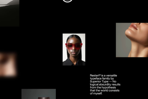 Woman wearing oversized red sunglasses with black outfit on white background
