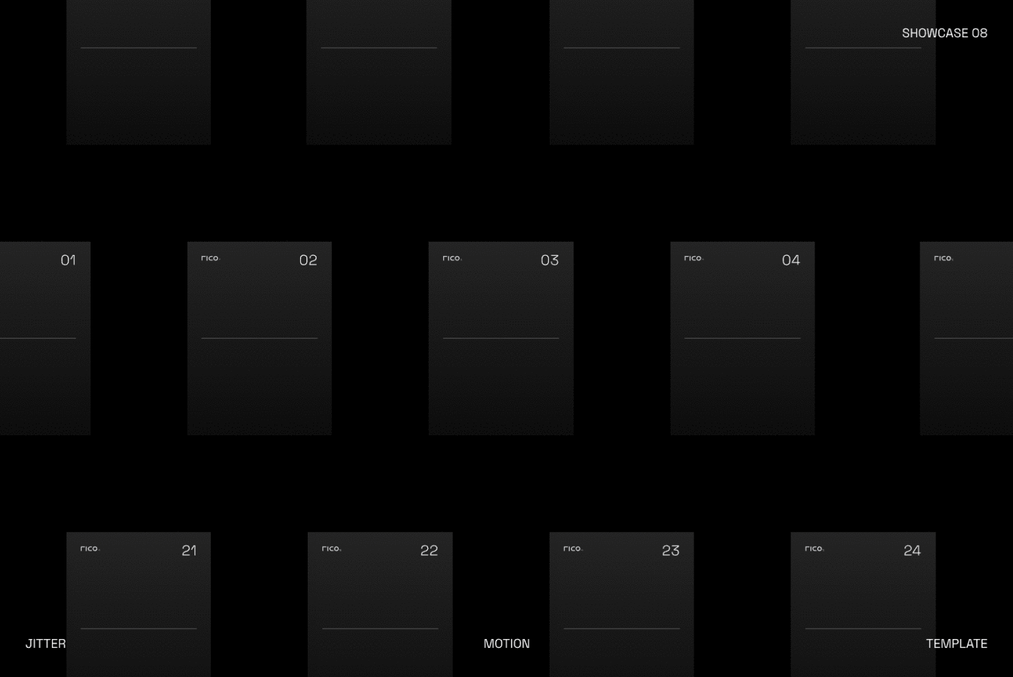 Fico mockup showcase grid with numbered frames on dark background