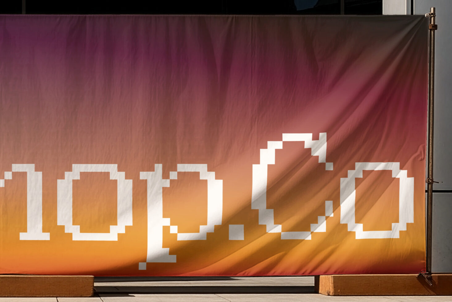 Gradient background banner with large white pixelated numbers on fabric