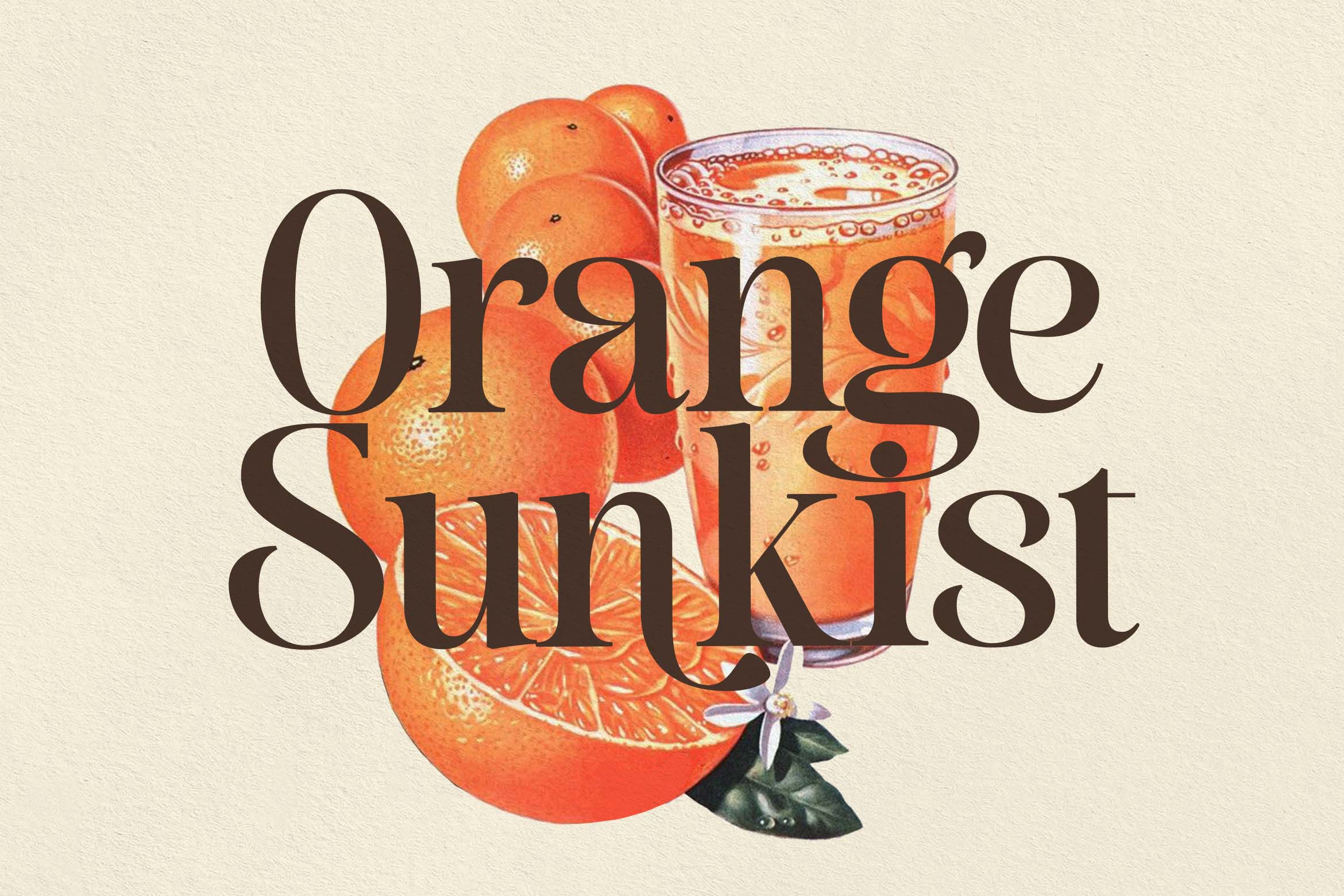Orange Sunklist text overlaid on fresh citrus imagery with juice glass