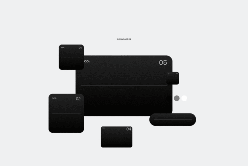 Rico showcase 09 with five numbered black interface cards on light background